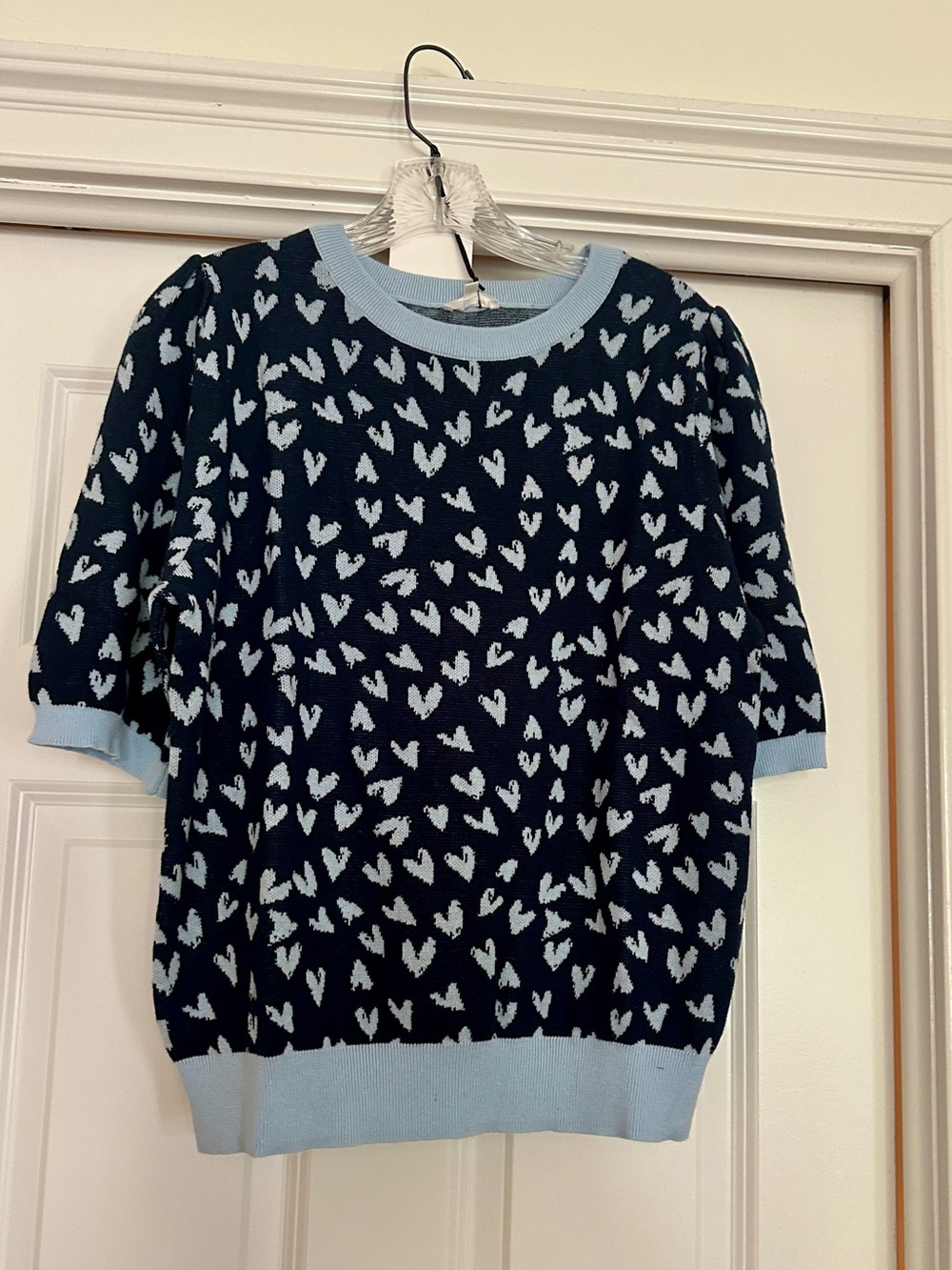 NWT Joh Apparel Syeda Heart Sweater Navy Blue 100% Cotton
